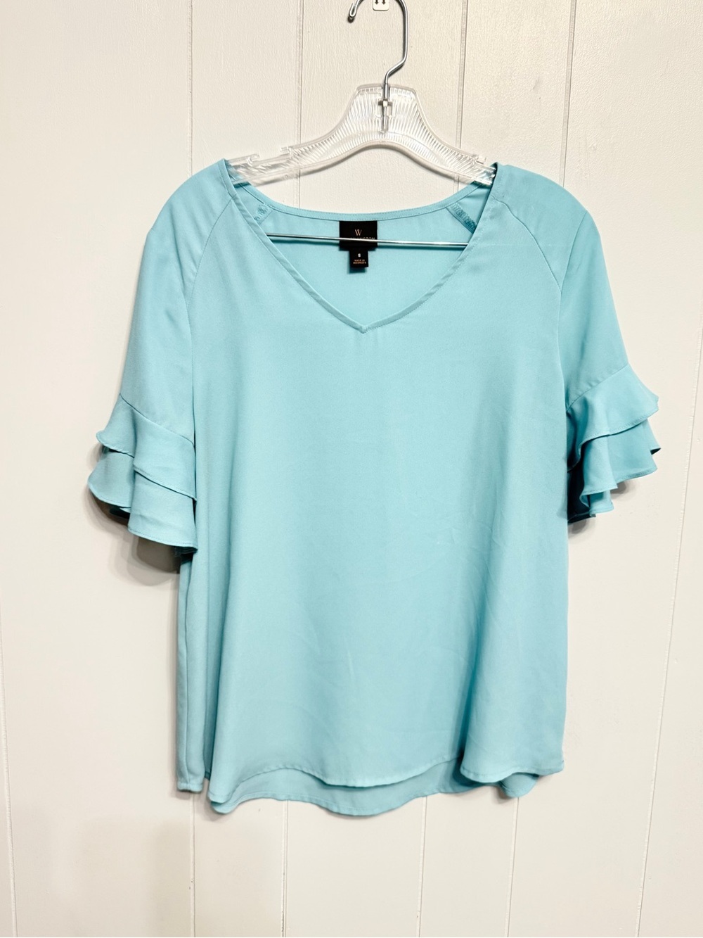 #19) Worthington Light Blue V-Neck Ruffle Sleeve Blouse